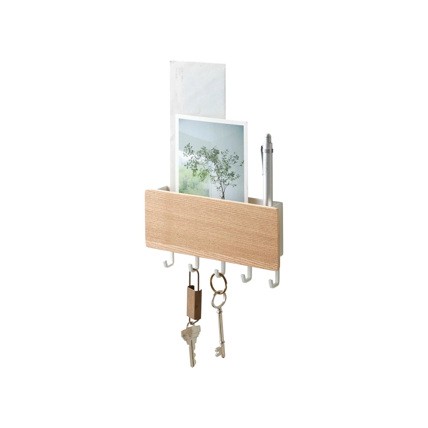 Key Rack and Letter Tray - White & Wood