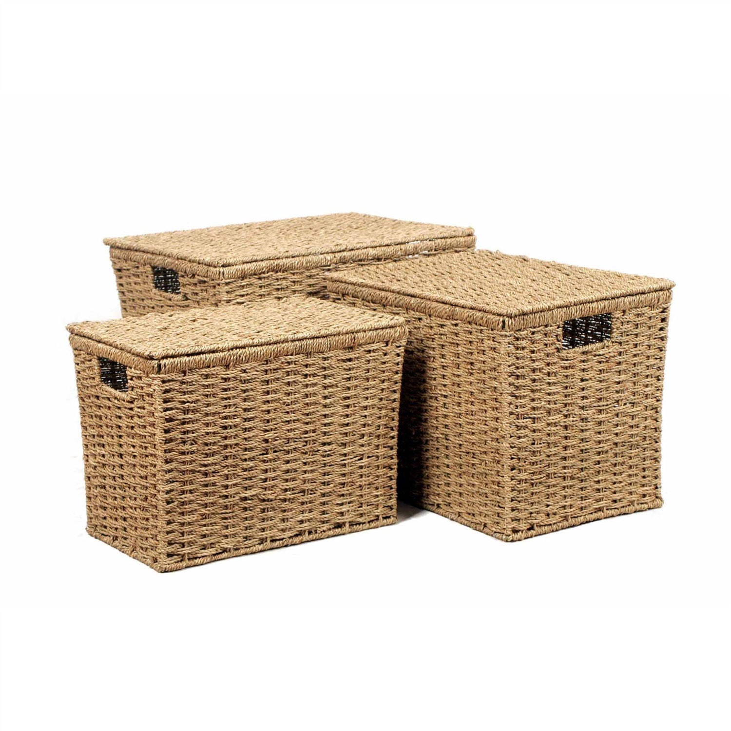 Set of 3 Toy Boxes with Lid - Seagrass