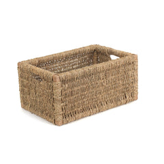 Woven rectangular basket on a white background