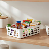 White rectangular plastic basket on a white background