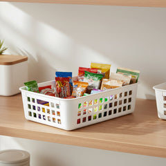 White rectangular plastic basket on a white background