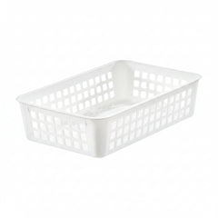 White rectangular plastic basket on a white background