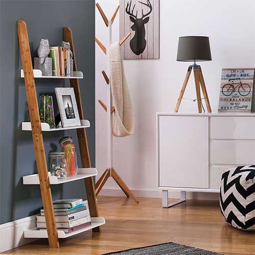 Nostra Bamboo & Gloss White Shelf Ladder