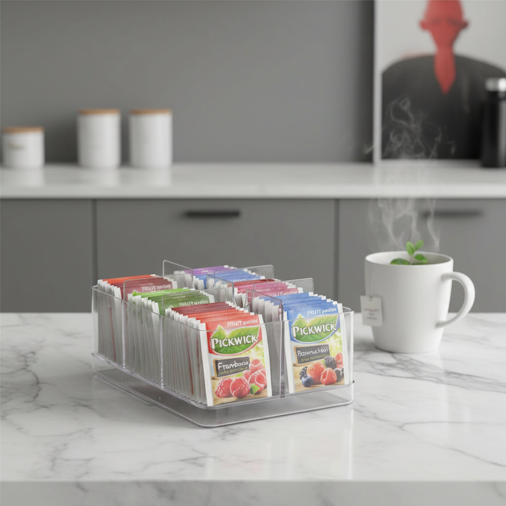 Acrylic Teabag Storage Box | 6 Compartment Tea Organiser – Not A Boring Box