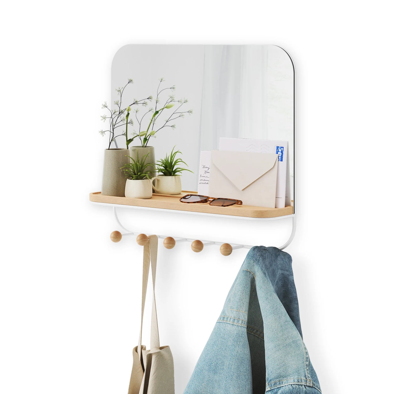 Mirror With Storage Hooks And Tray - Estique