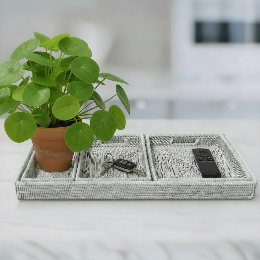 Set of 4 Nesting Decorative Rattan Trays