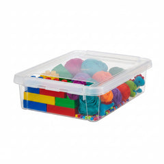 A clear plastic storage bin with a matching transparent lid, shown on a plain white background.