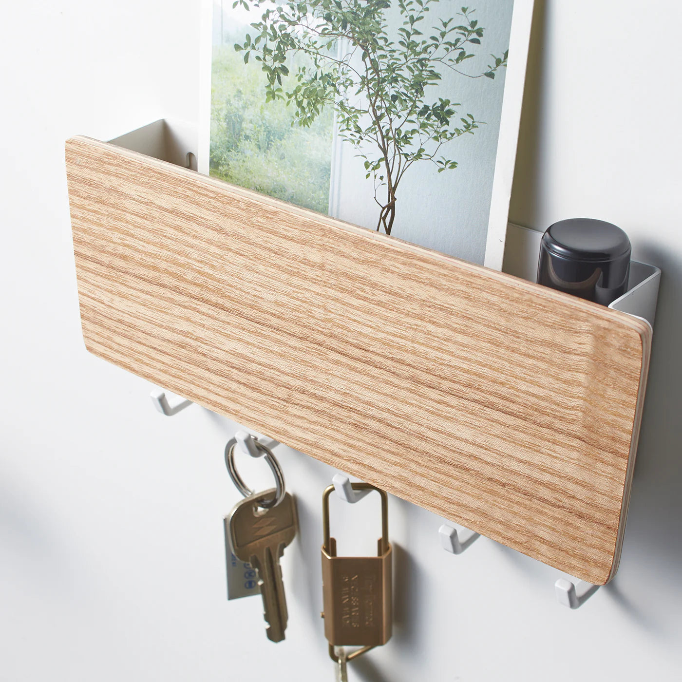 Key Rack and Letter Tray - White & Wood