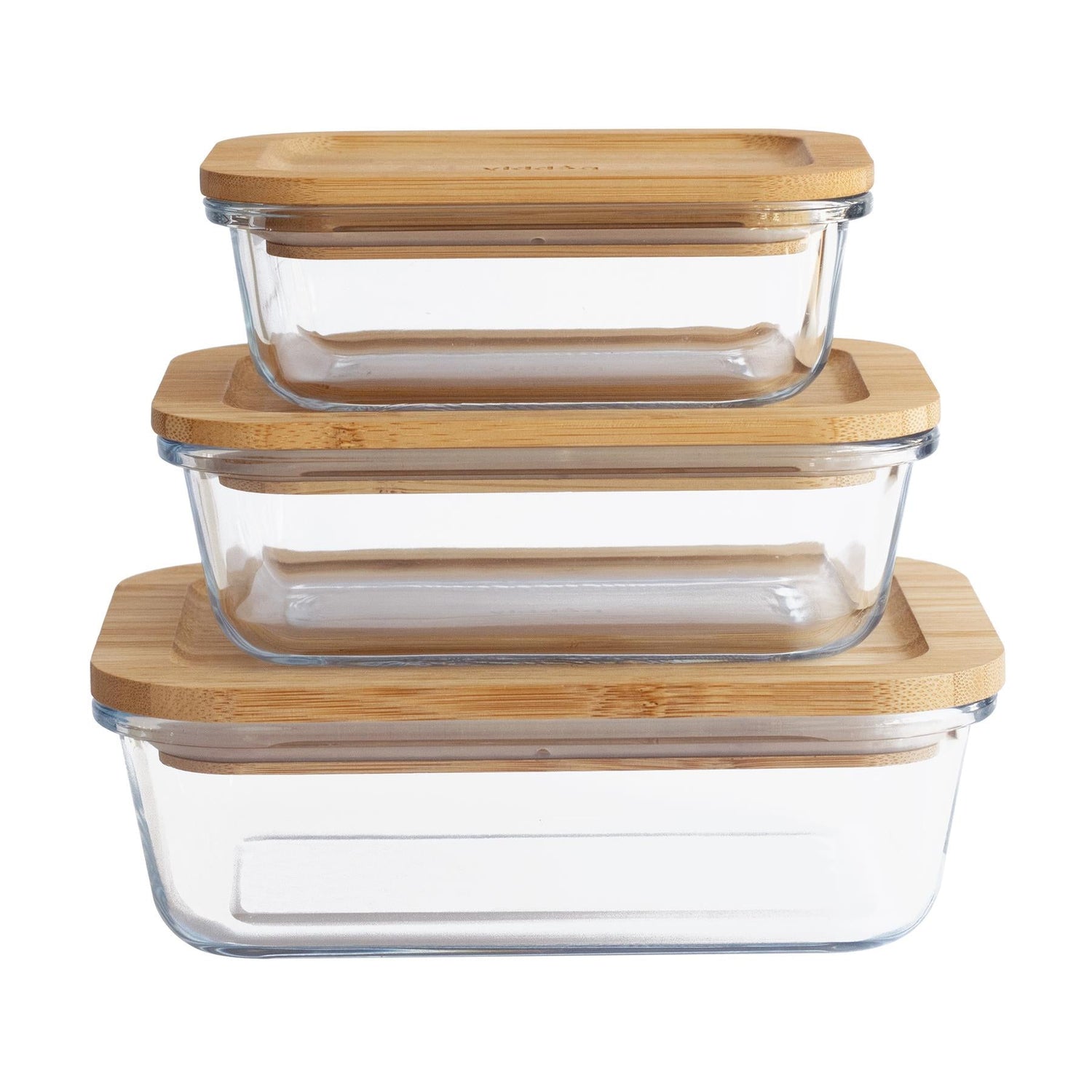 Rectangular Glass Container with Bamboo Lid - Set of 3