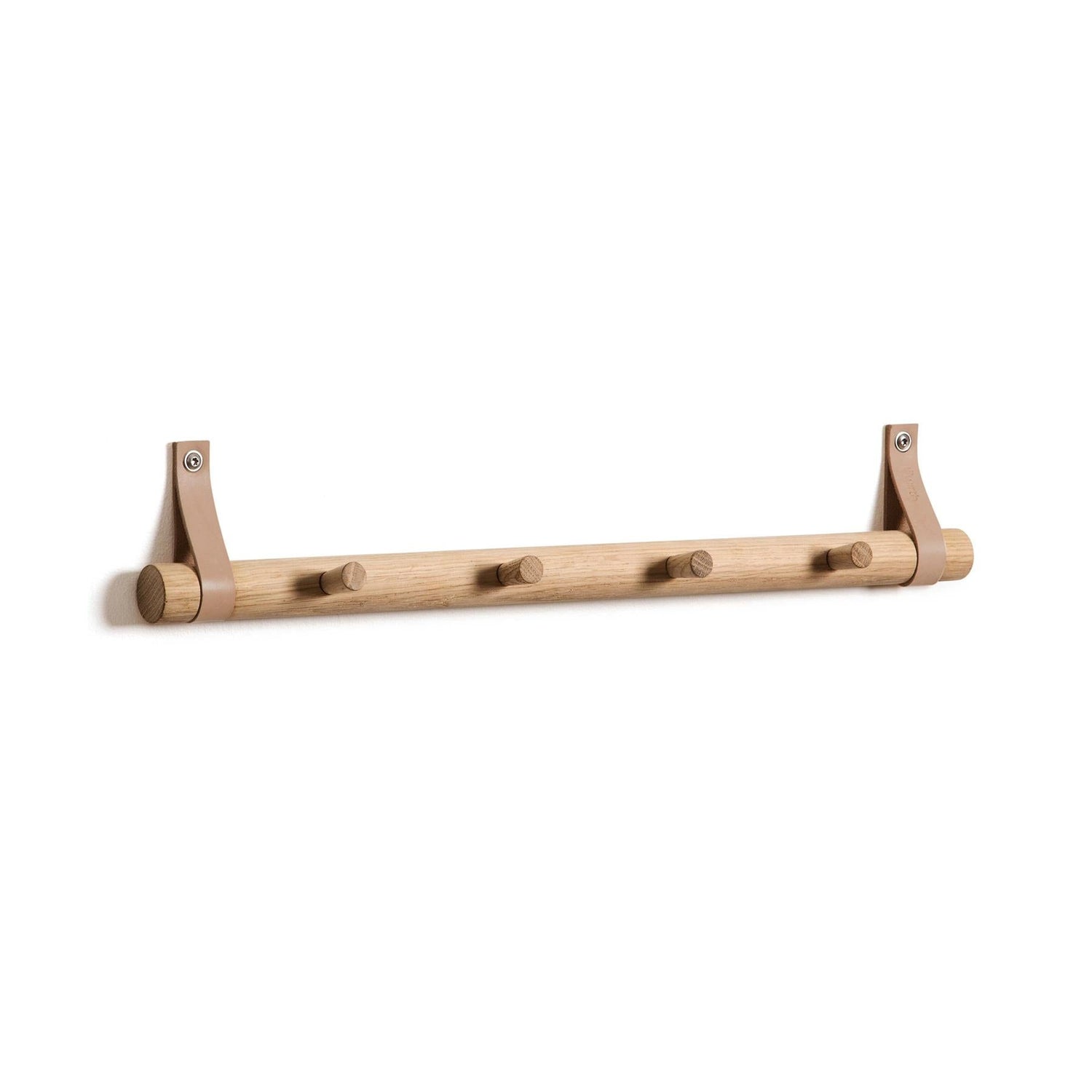 4 Hook Storage Rack - Oiled Oak and Leather
