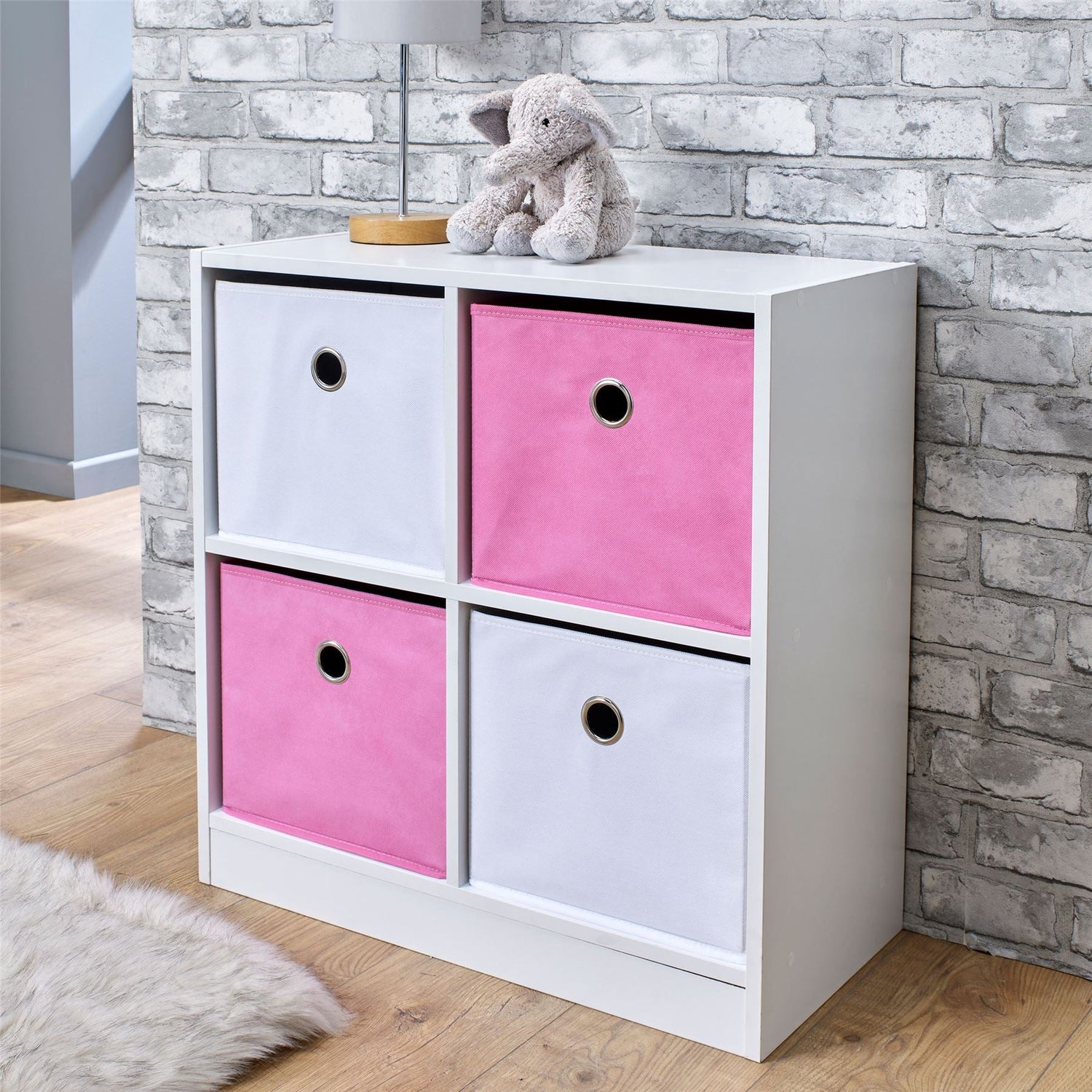 4 Cube Storage Unit with Baskets - White and Pink