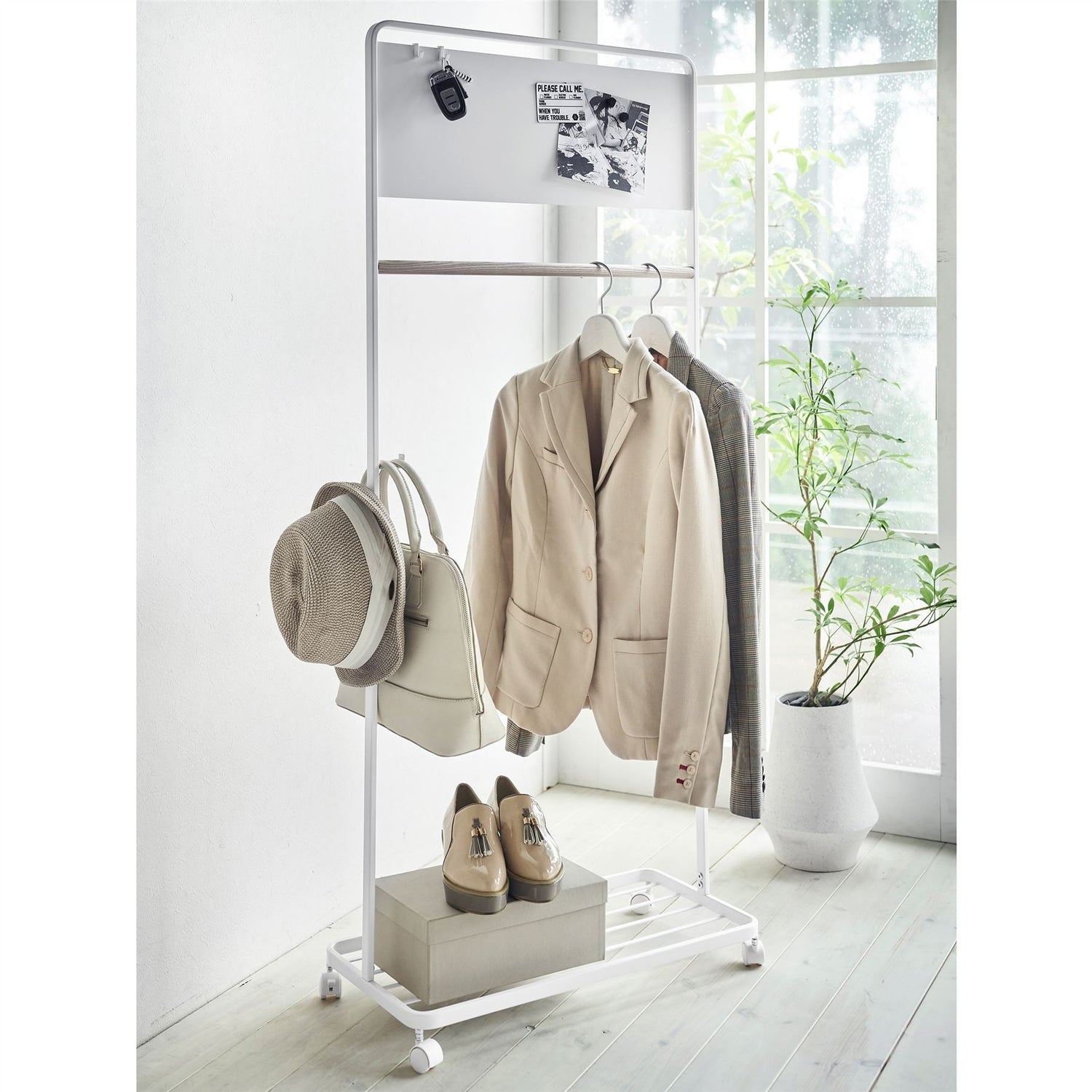 Portable Clothes Rail with Shelf and Panel