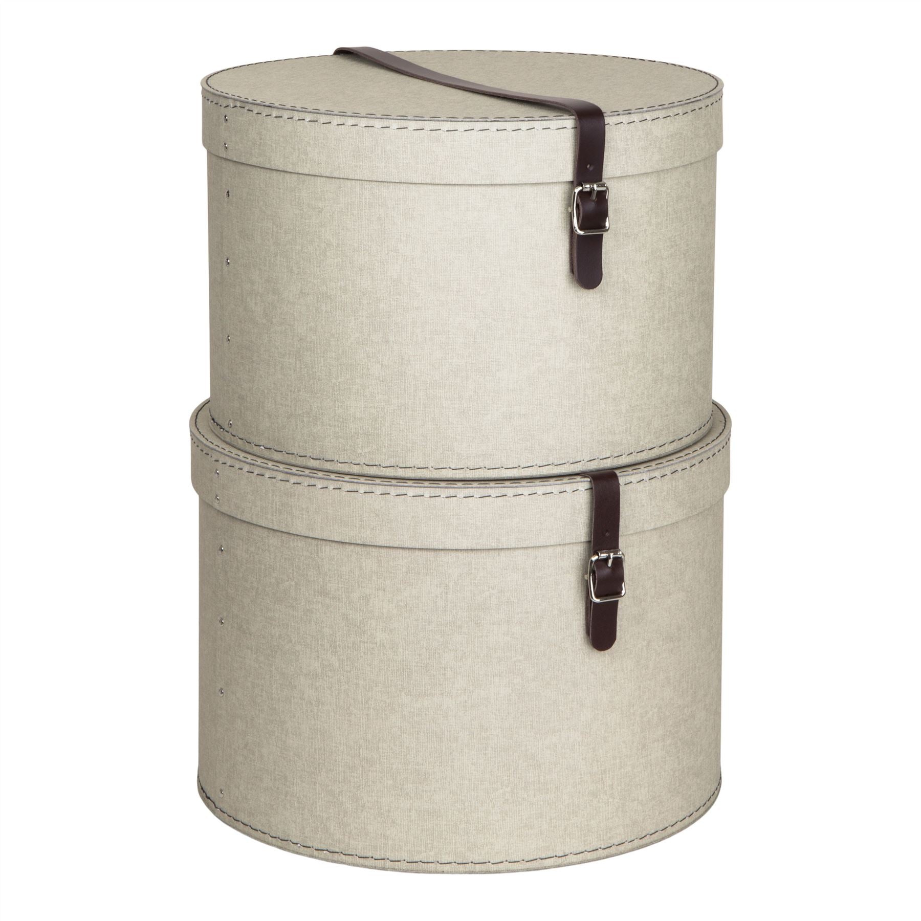 Bigso Rut Set of 2 Round Hat Storage Boxes with Leather Straps