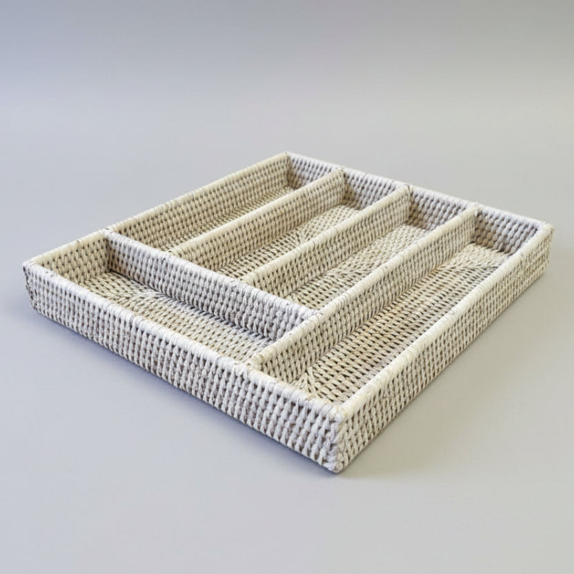 Rattan Natural White Wash Handmade Cutlery Organiser