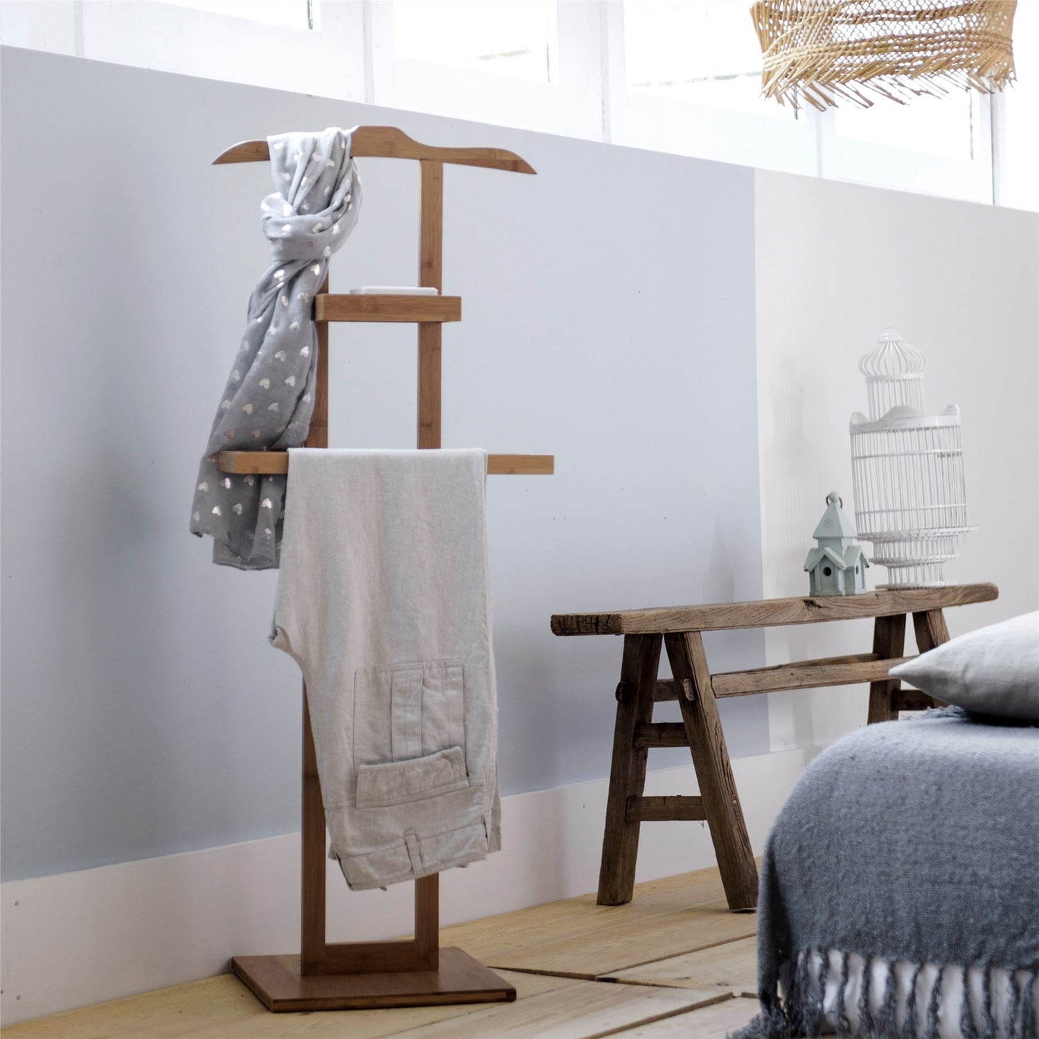 Wooden Clothes Valet Stand
