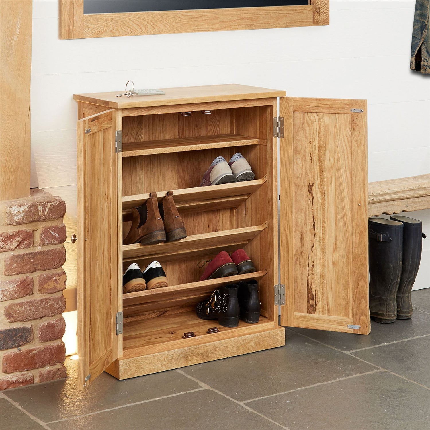 Solid Oak Shoe Storage Cupboard - Mobel
