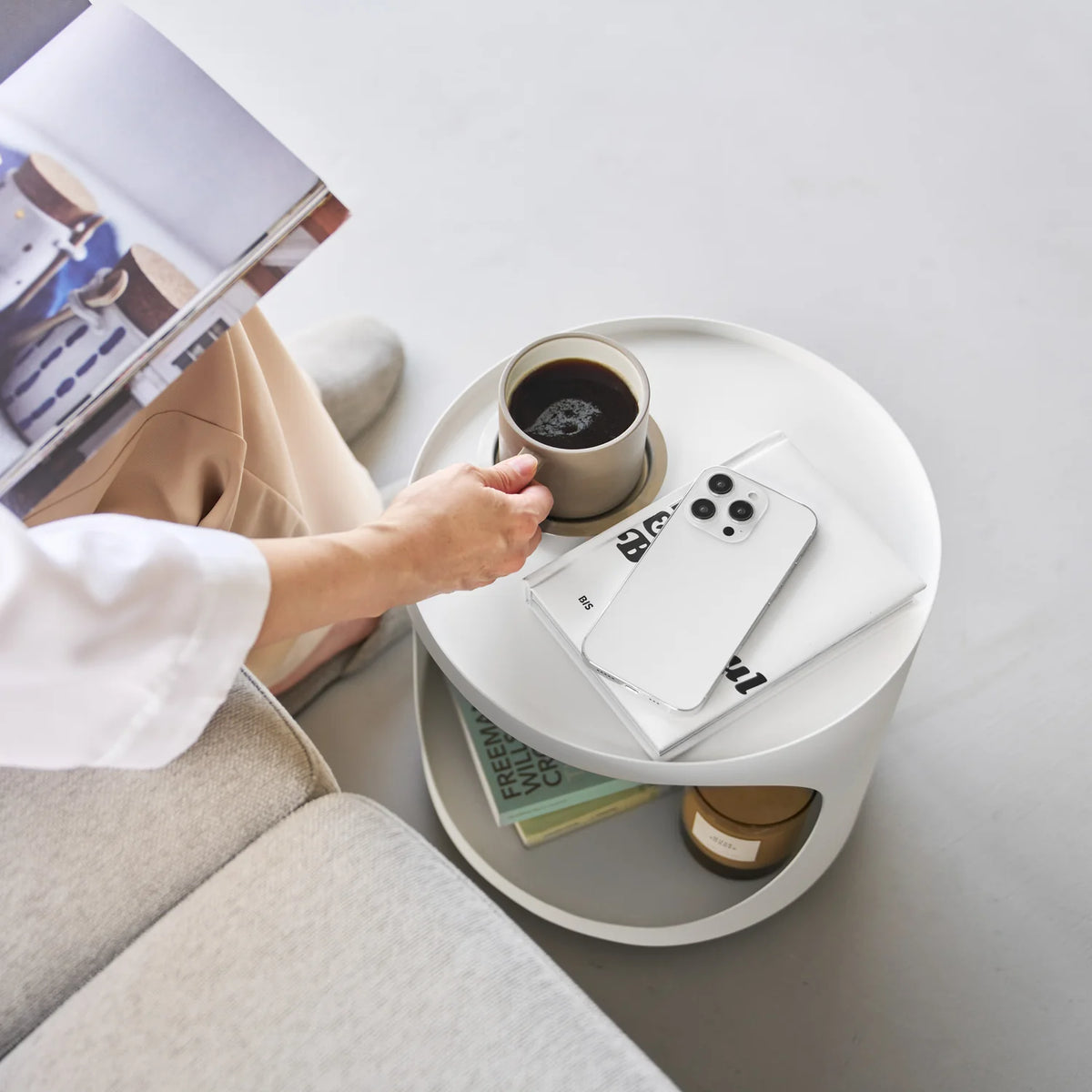 Side Table with Hidden Storage & Castors