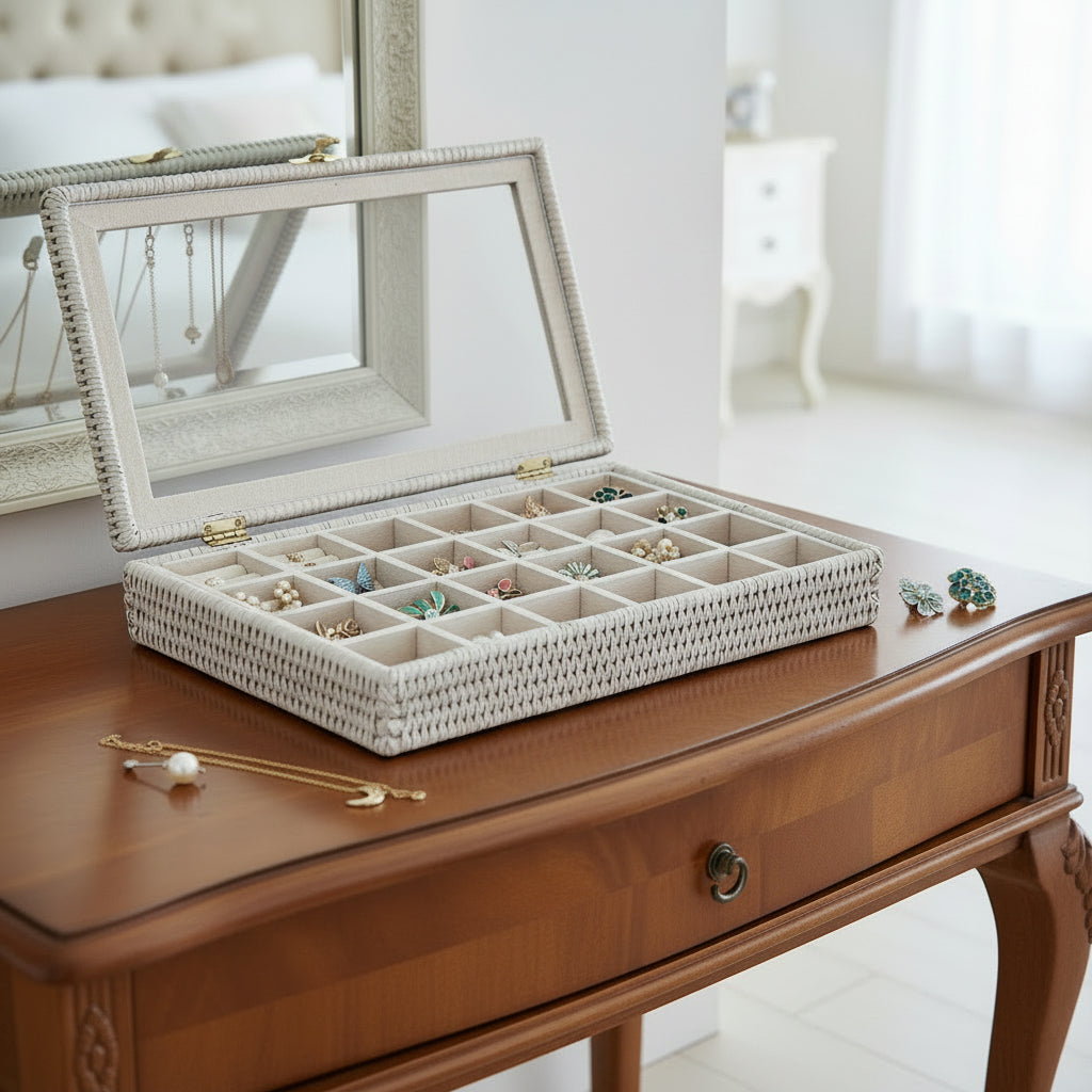 Rattan Jewellery Storage Box with Clear Lid