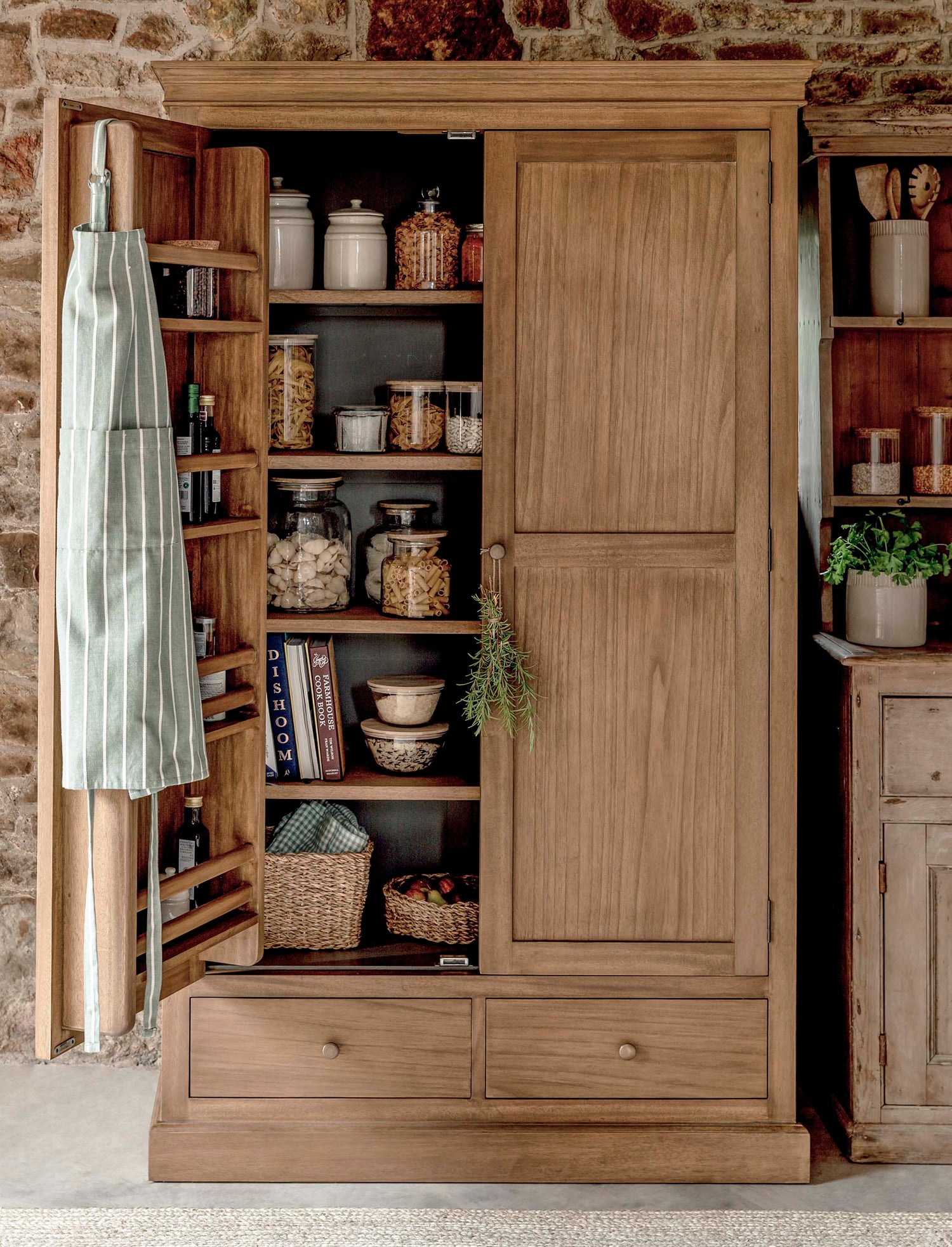 Walcote Pantry Cupboard Natural Wood