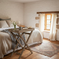 Wooden folding table with dimensions on a white background