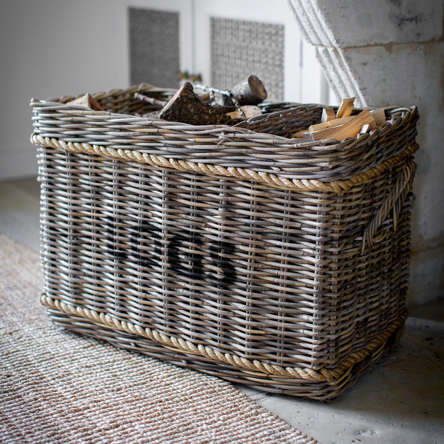 Rattan & Rope Rectangular Log Basket