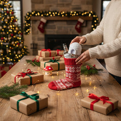 White igloo-shaped mold with blue ice cubes on a light green background