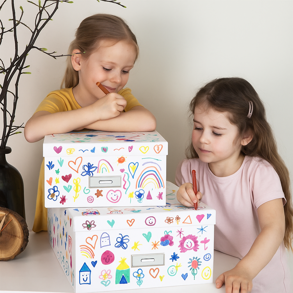 Set Of 2 White Fibreboard Storage Boxes