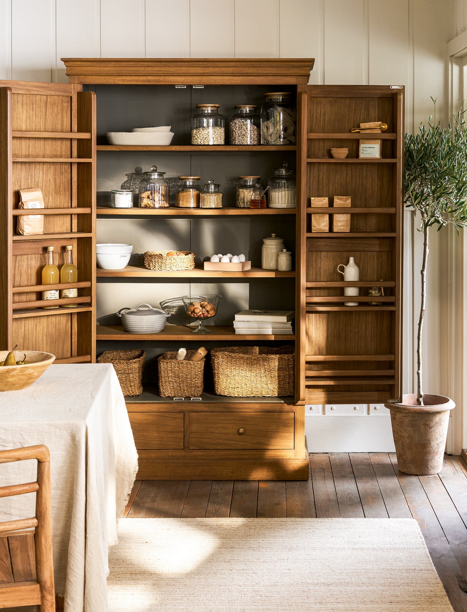 Walcote Pantry Cupboard Natural Wood