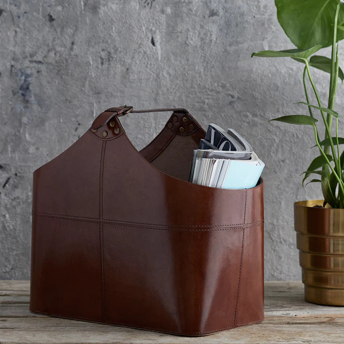 Leather Buckled Magazine Basket