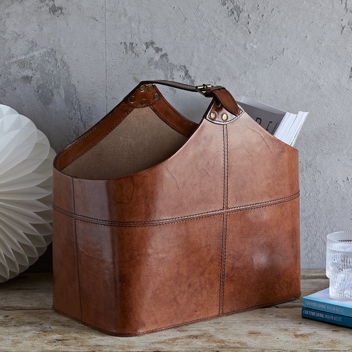 Leather Buckled Magazine Basket