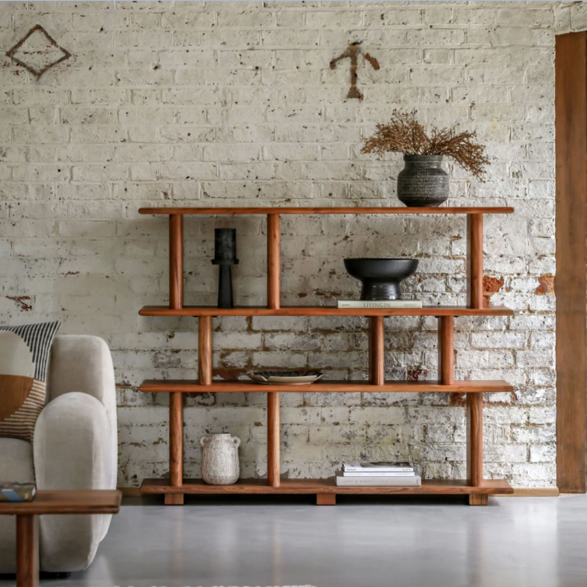 Open Acacia Wood Shelving Unit