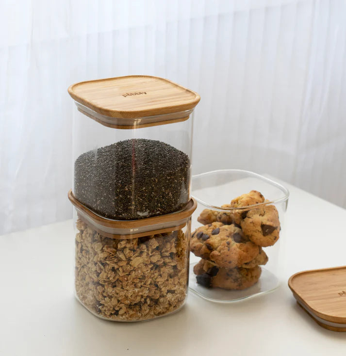 Pebbly Glass Storage Canisters with Bamboo Lid