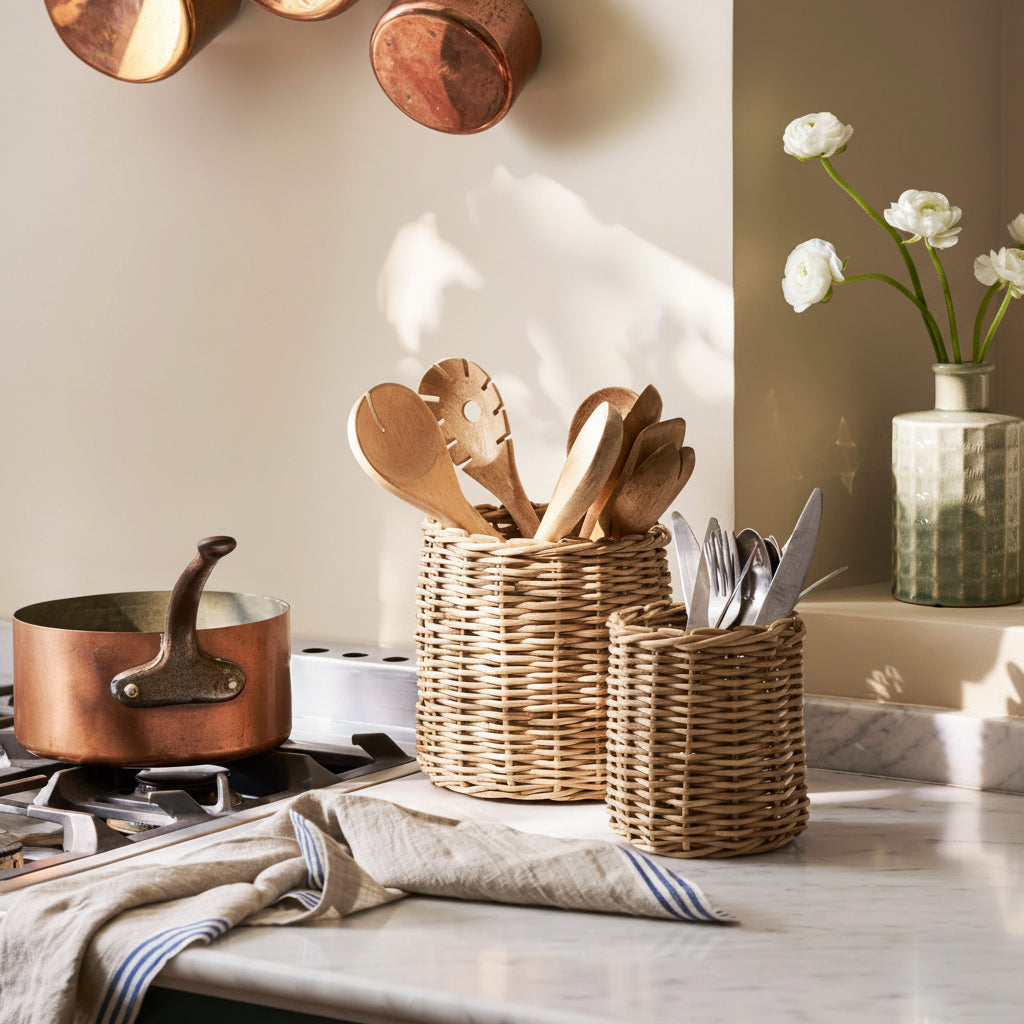 Rattan Utensil Pots - Set of Two
