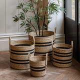 Set of 4 Black Stripe Woven Baskets