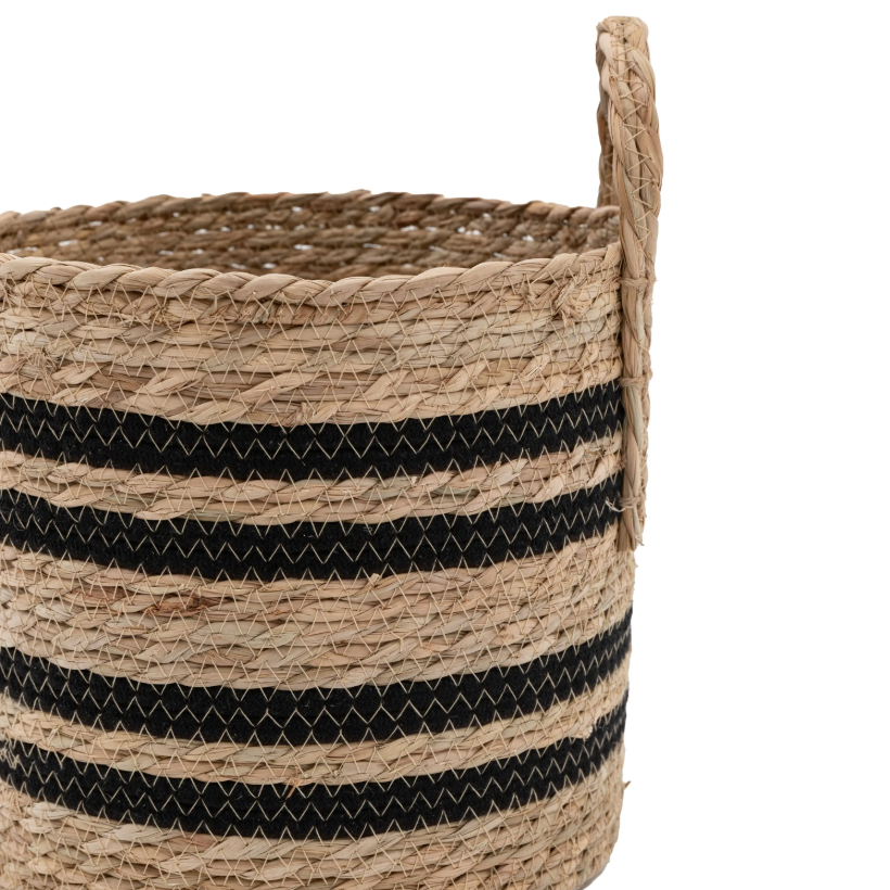 Set of 4 Black Stripe Woven Baskets