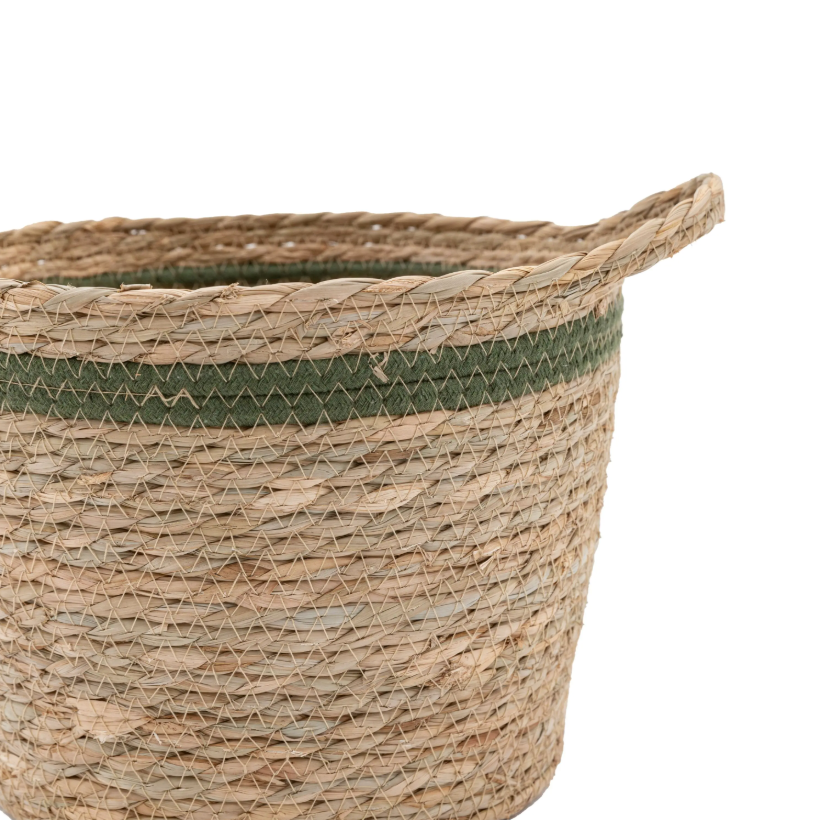 Black, White & Olive Stripe Woven Storage Baskets – Set of 3