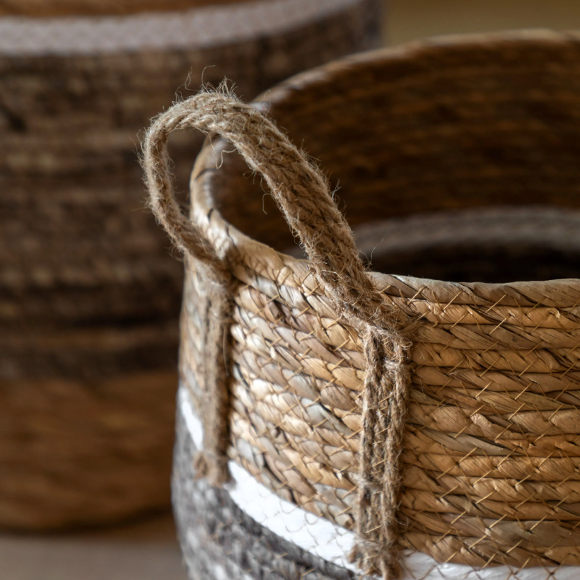 Woven Storage Baskets with Contrast Stripes – Set of 2