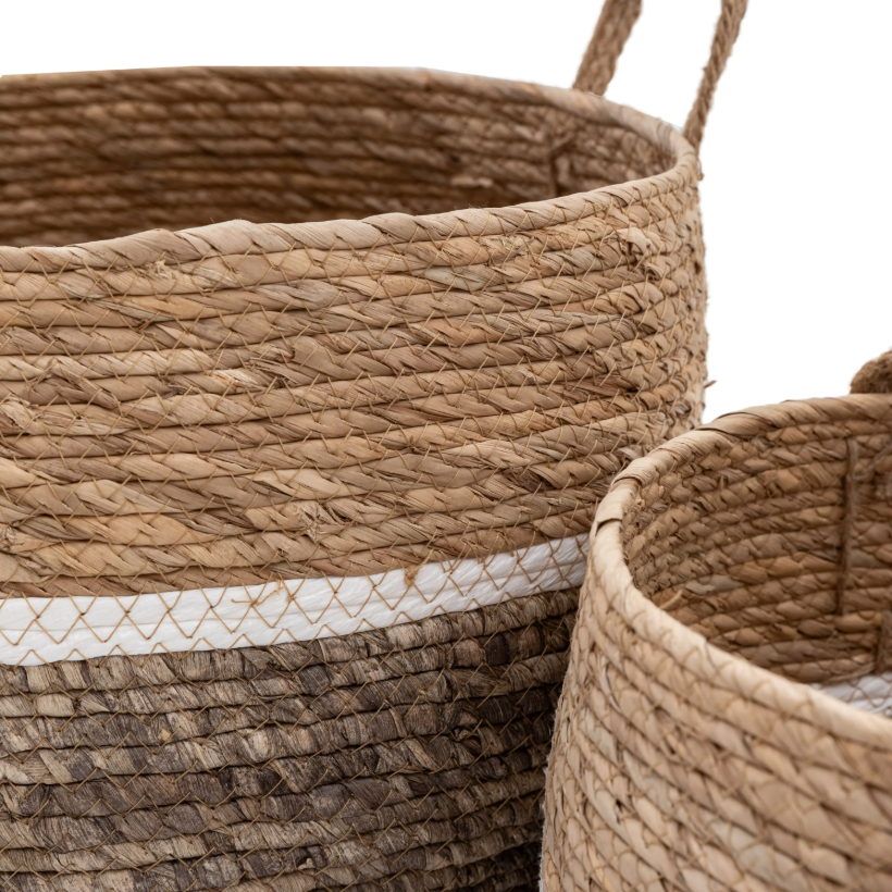Woven Storage Baskets with Contrast Stripes – Set of 2