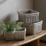 Grey Lined Wicker Storage Baskets – Set of 3