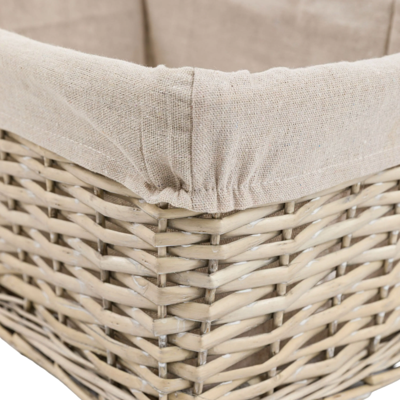 Grey Lined Wicker Storage Baskets – Set of 3