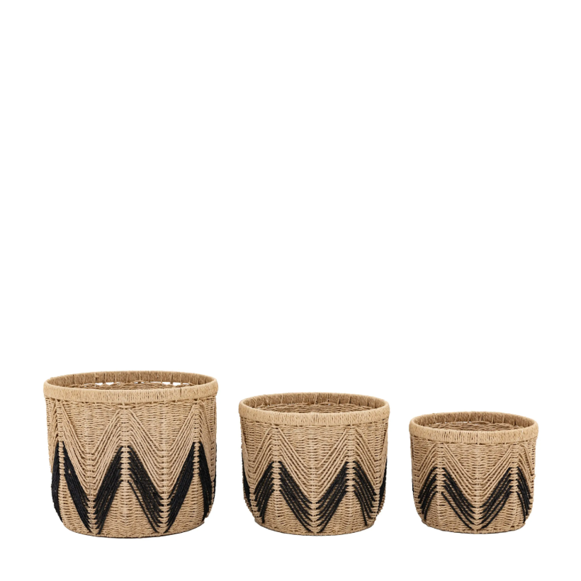 Natural & Black Woven Storage Baskets – Set of 3