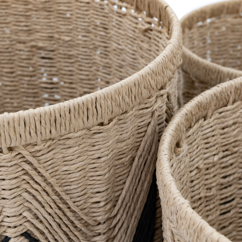 Natural & Black Woven Storage Baskets – Set of 3