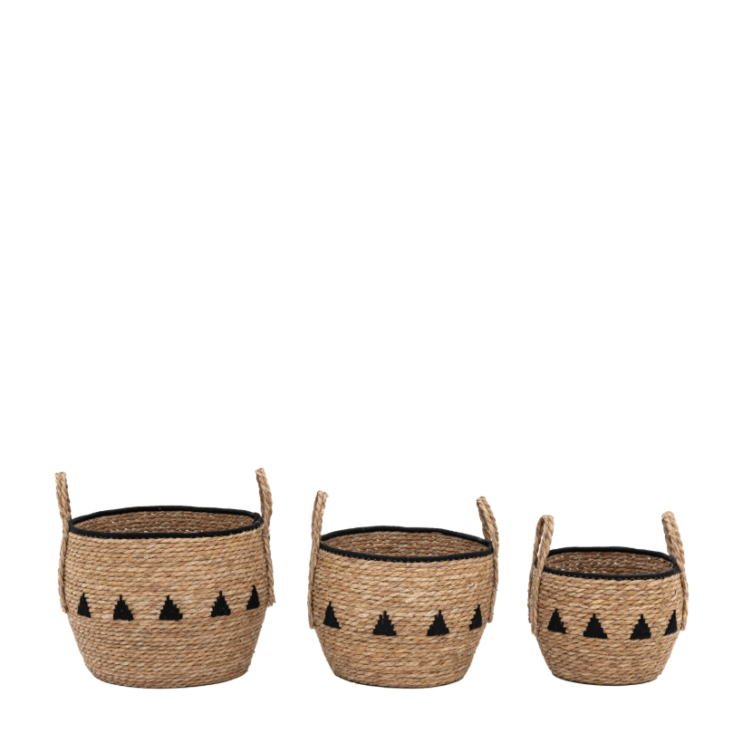 Natural & Black Woven Seagrass Storage Baskets – Set of 3