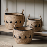 Natural & Black Woven Seagrass Storage Baskets – Set of 3