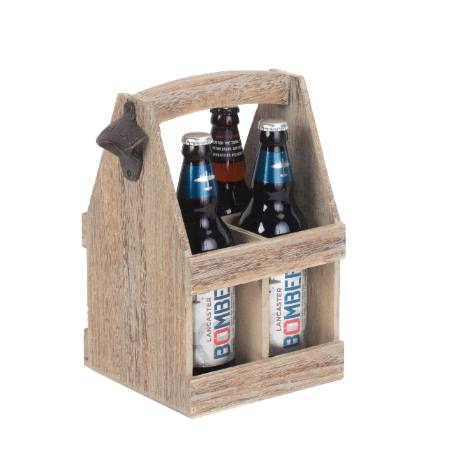 Wooden Bottle Carrier with Bottle Opener