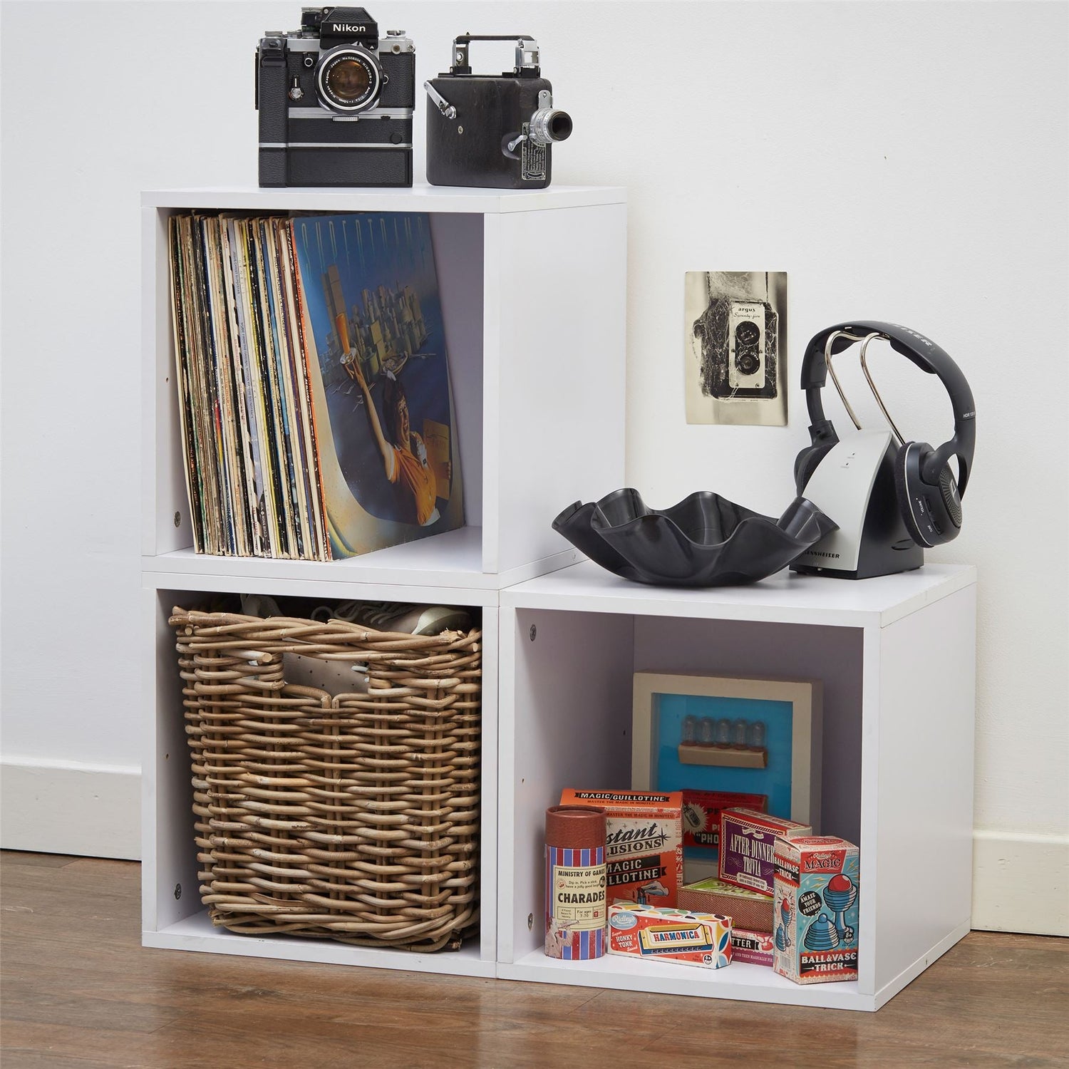 Handbridge Storage Cube with Rattan Basket - Set 1