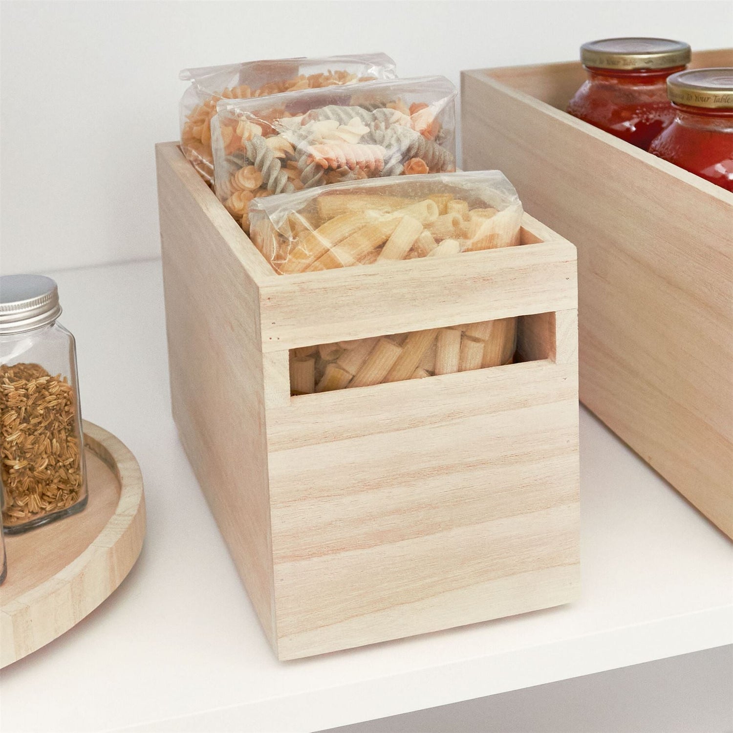 Wooden Pantry Storage Bin with Handle - Tall Rectangular - Not A Boring Box APFE