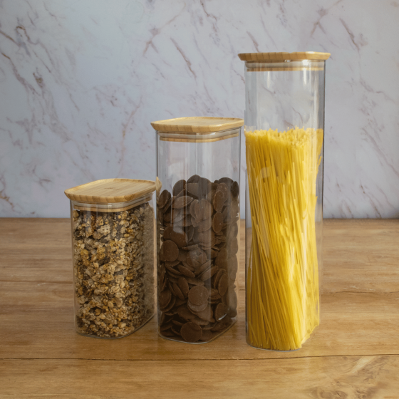 Rectangular Glass Storage Canisters with Bamboo Lid