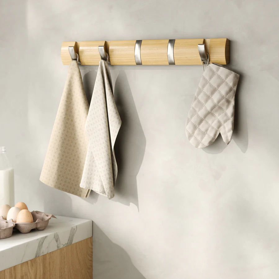 Flip 5 Coat Hook- Natural Light Wood & Nickel