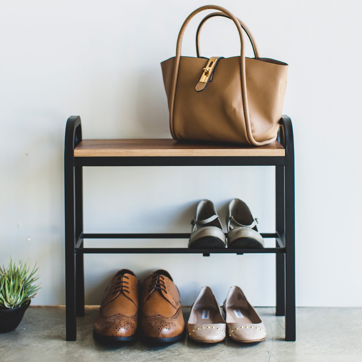 Shoe Storage Bench with Wooden Top